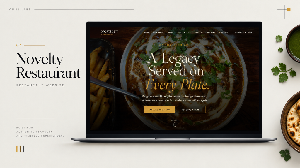 Novelty Restaurant website designed by Quill Labs